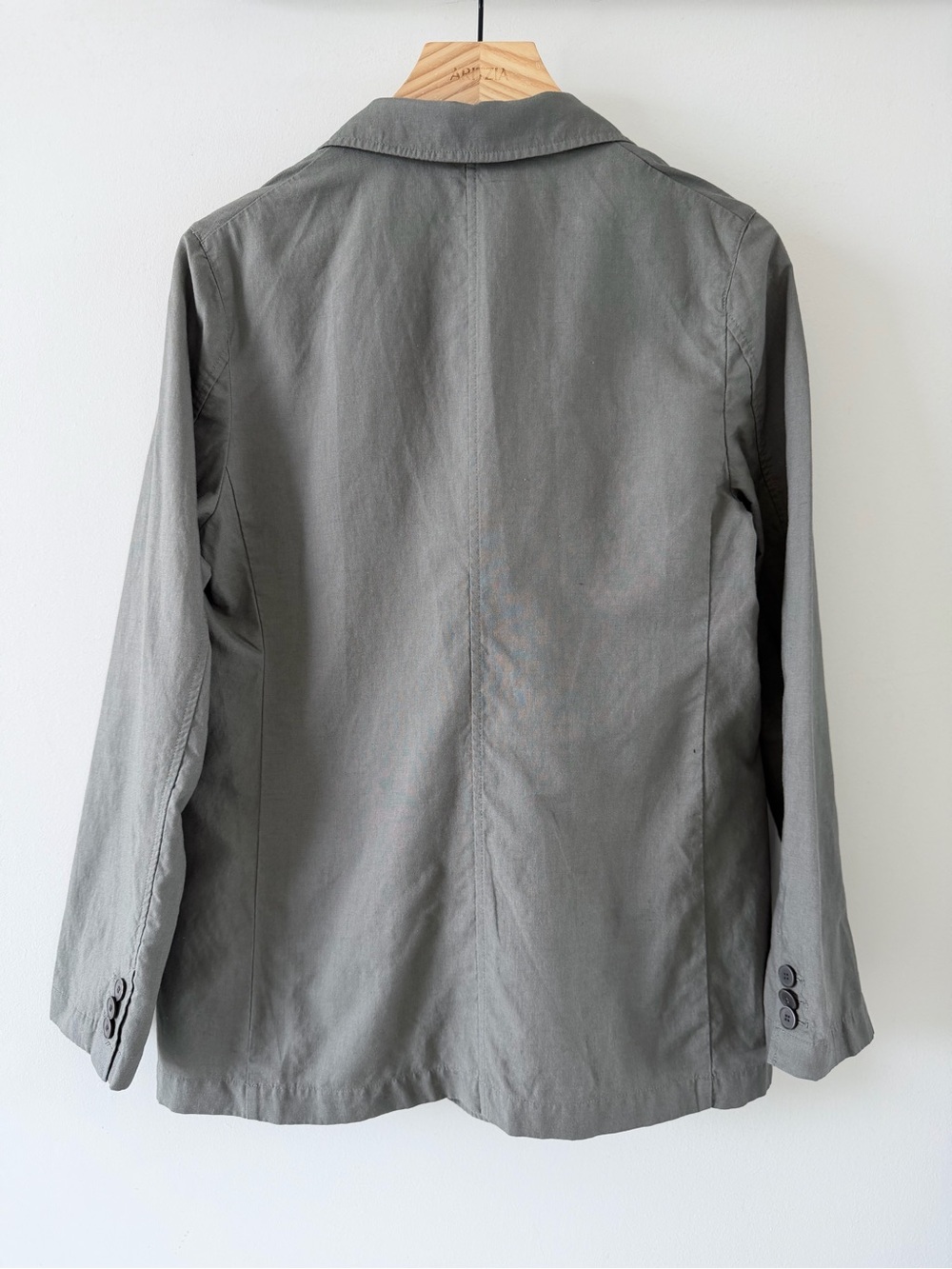 Uniqlo Linen Blend Double Breasted Blazer Olive Gray Office XS Minimalist - Picture 7 of 15
